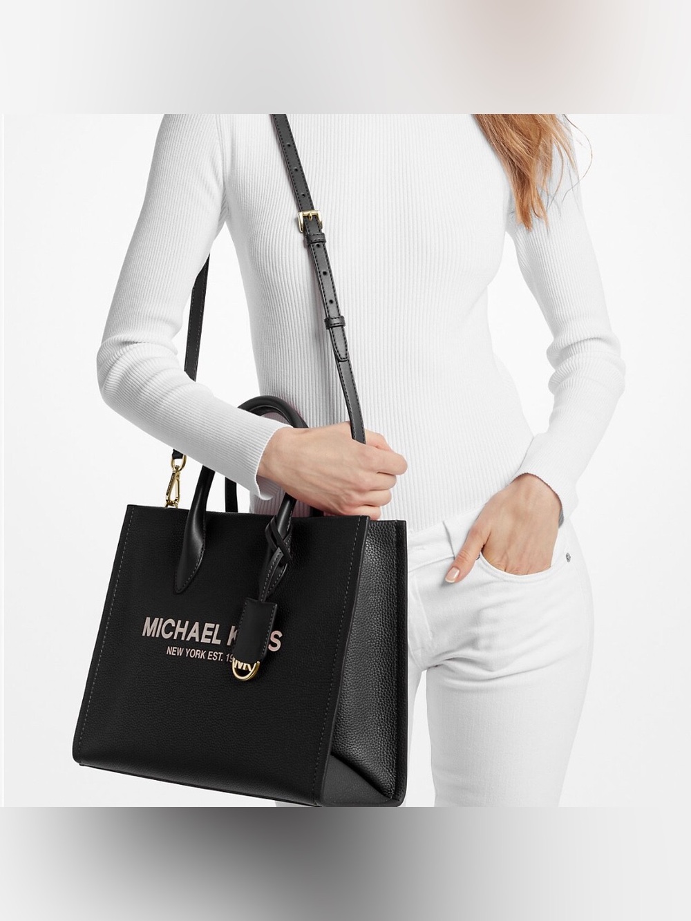 Michael Kors Black Leather Logo Tote Bag NWOT - Picture 8 of 15